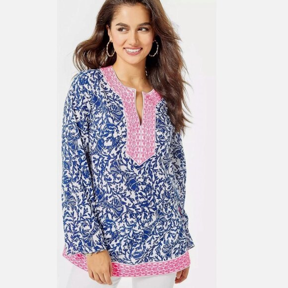 NWT Lilly Pulitzer Ocean Cove Tunic Top Oyster Bay Blue Krillin It - Picture 1 of 6